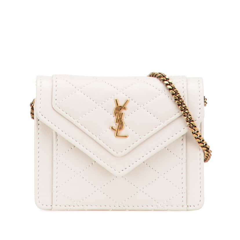 Saint Laurent Micro Quilted Lambskin Monogram Gaby Crossbody White Leather Good condition - Front View
