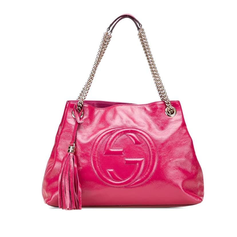 Gucci Medium Patent Soho Chain Tote Pink Leather Good condition - Front View
