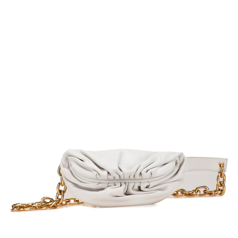 Bottega Veneta Lambskin Belt Chain Pouch White Leather Good condition - Front View