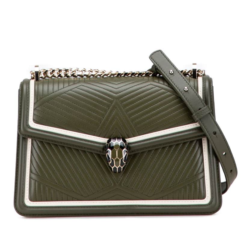 Bvlgari Quilted Calfskin Diamond Blast Serpenti Forever Crossbody Green Leather Good condition - Front View