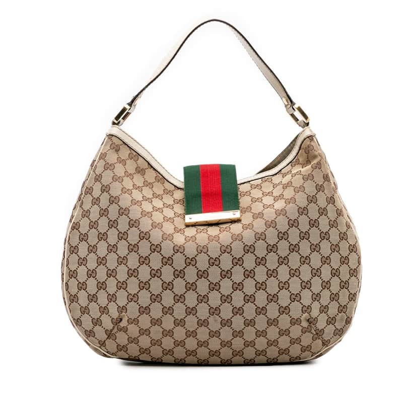Gucci Large GG Canvas Web New Ladies Hobo Brown Canvas Good condition - Front View