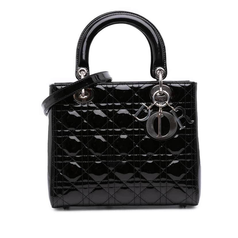 Dior Medium Patent Cannage Lady Dior Black Leather Good condition - Front View