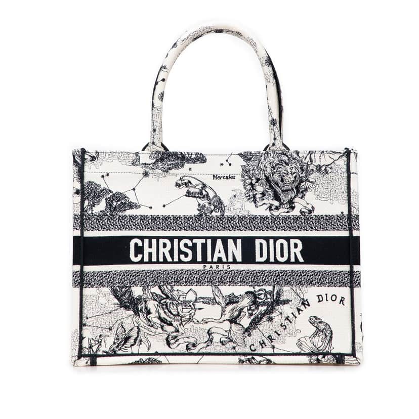 Dior Medium Canvas Embroidered Zodiac Toile De Jouy Book Tote White Canvas Good condition - Front View