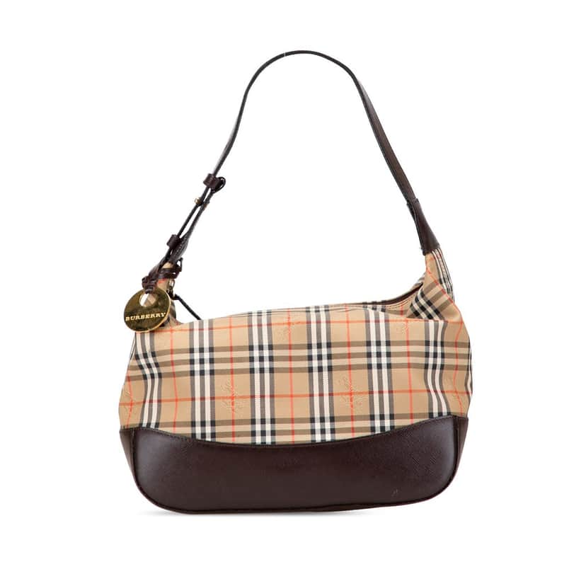Burberry Haymarket Check Canvas Shoulder Bag Brown Canvas Good condition - Front View