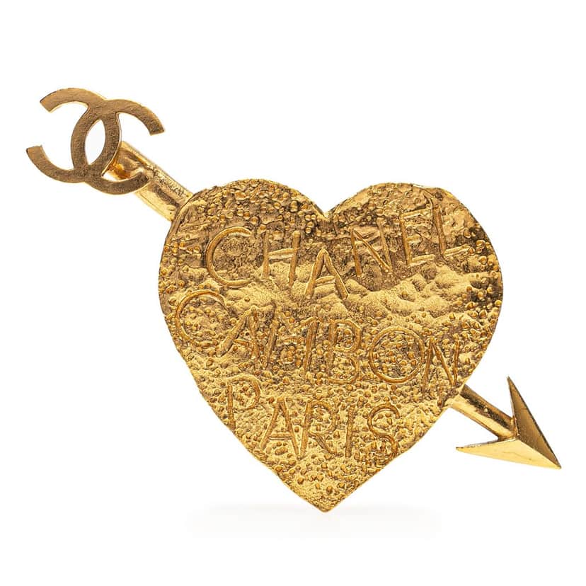 Chanel Gold Plated CC Arrow and Heart Brooch Gold Metal Good condition - Front View