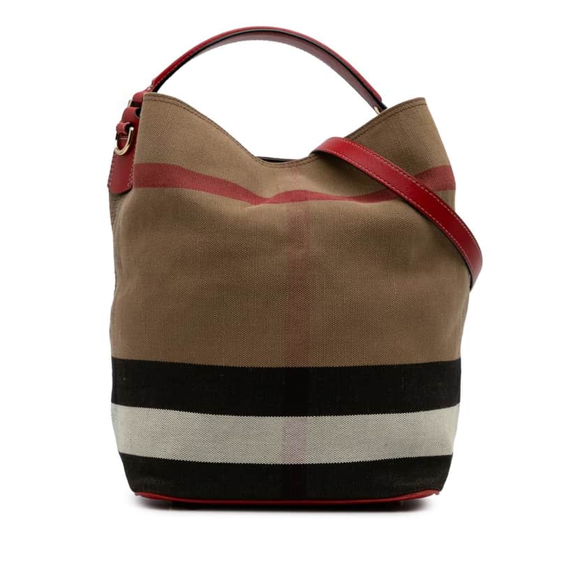 Burberry Medium Mega Check Canvas Ashby Bucket Bag Brown Canvas Good condition - Front View