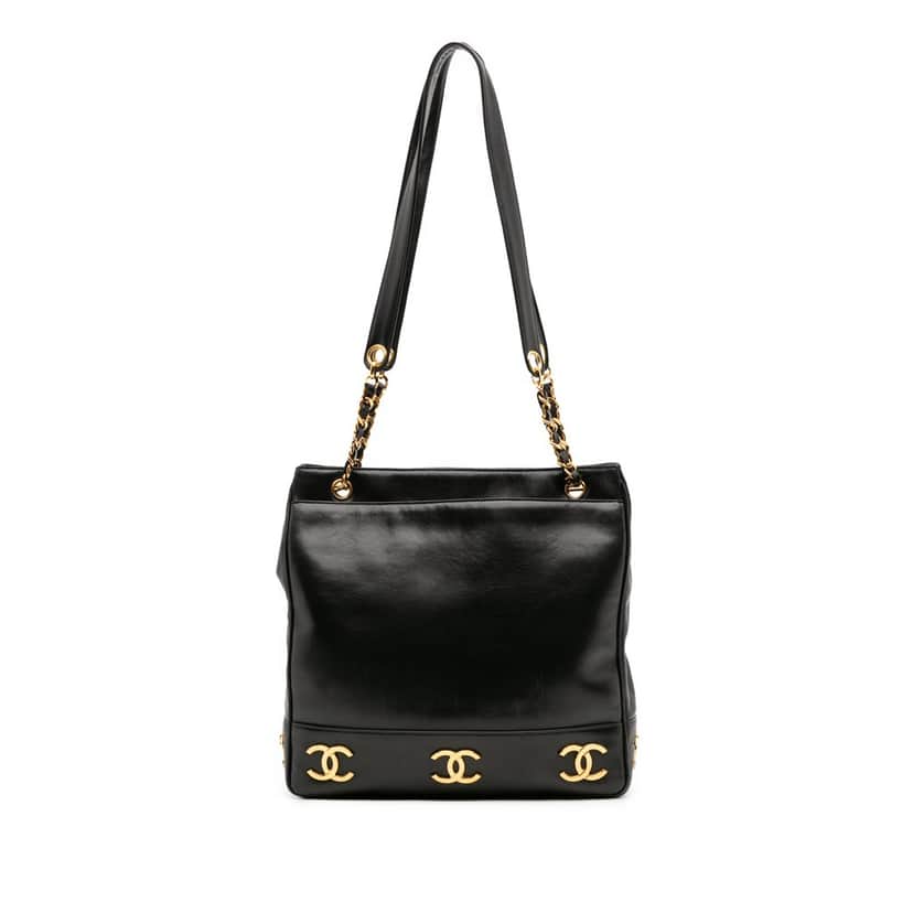 Chanel Triple CC Lambskin Tote Black Leather Good condition - Front View