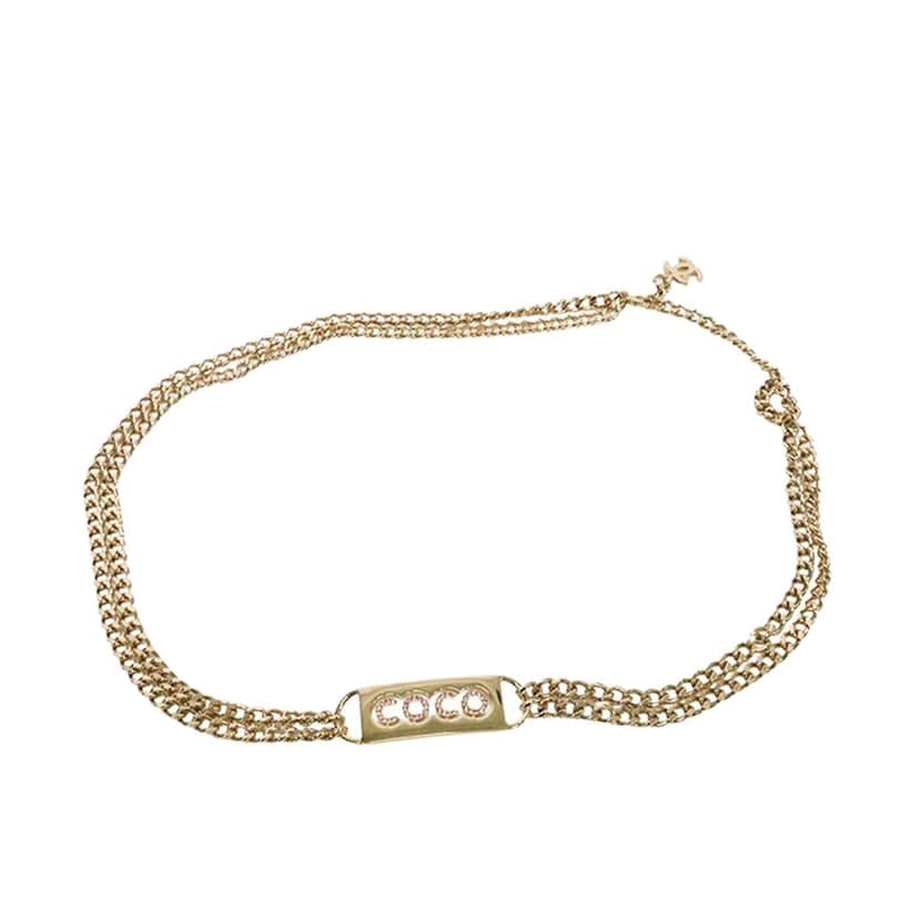 Chanel Gold Plated Coco Rhinestones Chain Belt Gold Metal Good condition - Front View