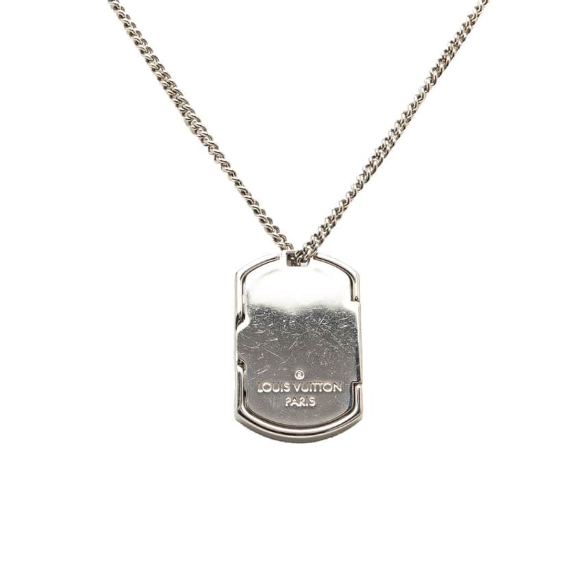 Louis Vuitton Monogram Eclipse Plate Necklace Silver Canvas Good condition - Front View