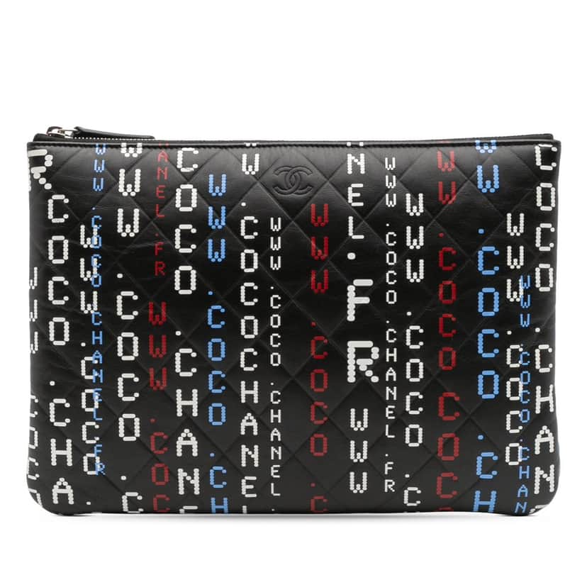 Chanel Medium Quilted Lambskin Data Center O Case Clutch Black Leather Good condition - Front View