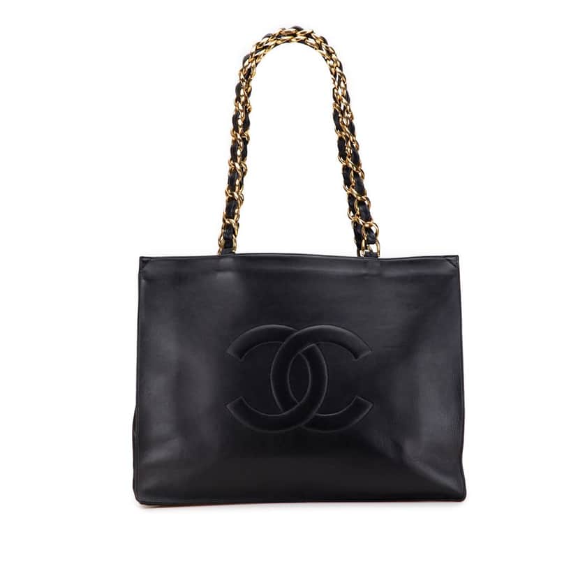 Chanel CC Lambskin Chain Tote Black Leather Good condition - Front View