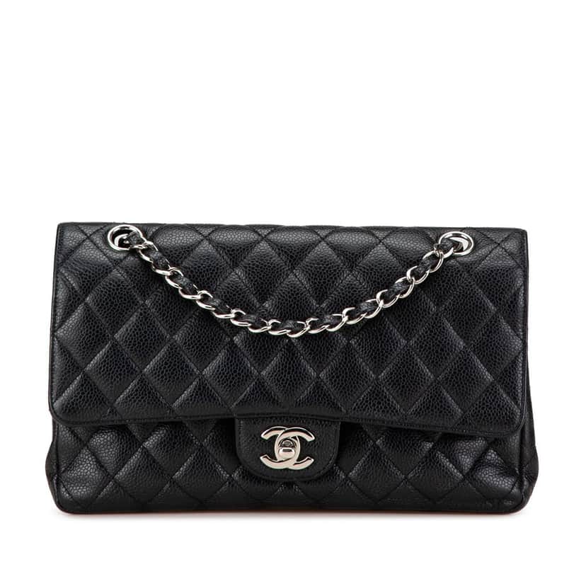Chanel Medium Classic Caviar Double Flap Black Leather Good condition - Front View