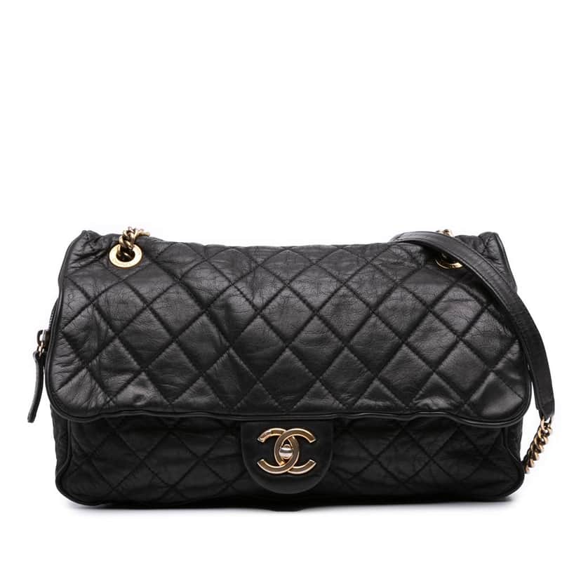 Chanel Large Quilted Iridescent Calfskin Shiva Flap Black Leather Good condition - Front View