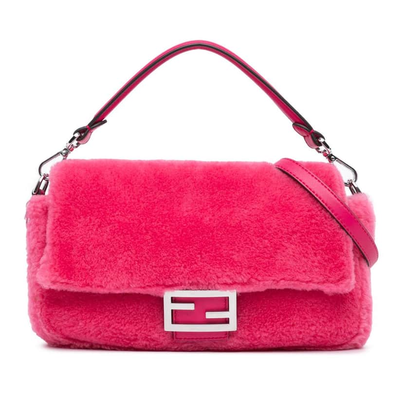 Fendi Shearling Baguette Satchel Pink Good condition - Front View