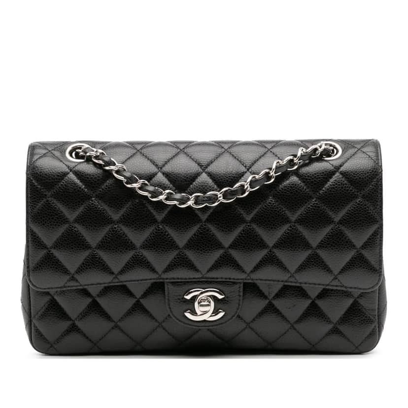 Chanel Medium Classic Caviar Double Flap Black Leather Good condition - Front View