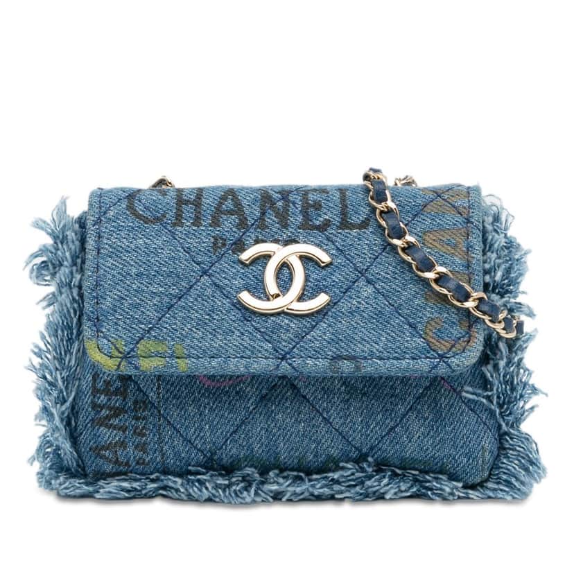 Chanel Mini Denim Mood Clutch with Chain Blue Denim Good condition - Front View