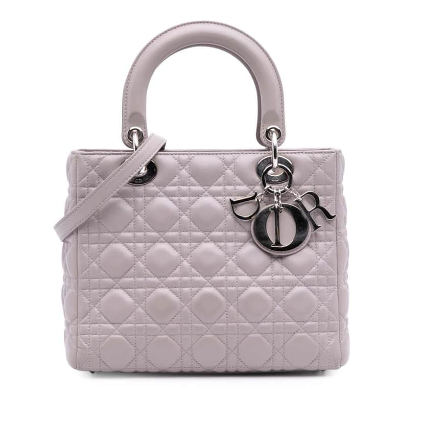 Dior Medium Lambskin Cannage Lady Dior Purple Leather Good condition - Front View