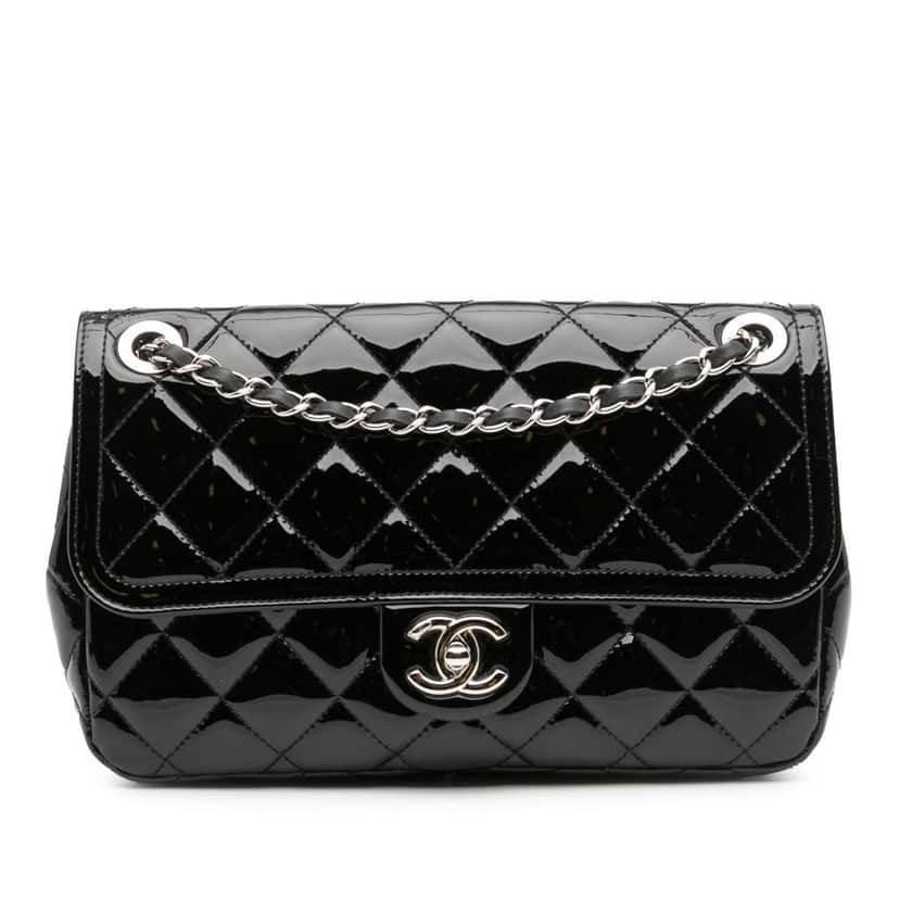 Chanel Medium Patent Coco Shine Flap Black Leather Good condition - Front View