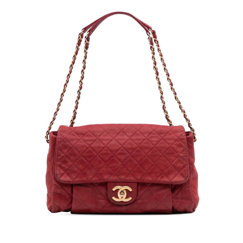 Chanel Large Aged Calfskin Chic Quilt Flap Red Leather Good condition - Front View