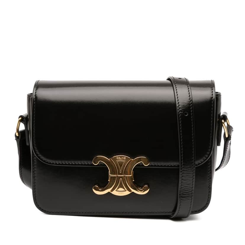 Celine Teen Shiny Calfskin Triomphe Crossbody Black Leather Good condition - Front View