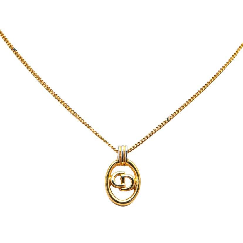 Dior Gold Plated CD Logo Pendant Necklace Gold Metal Good condition - Front View