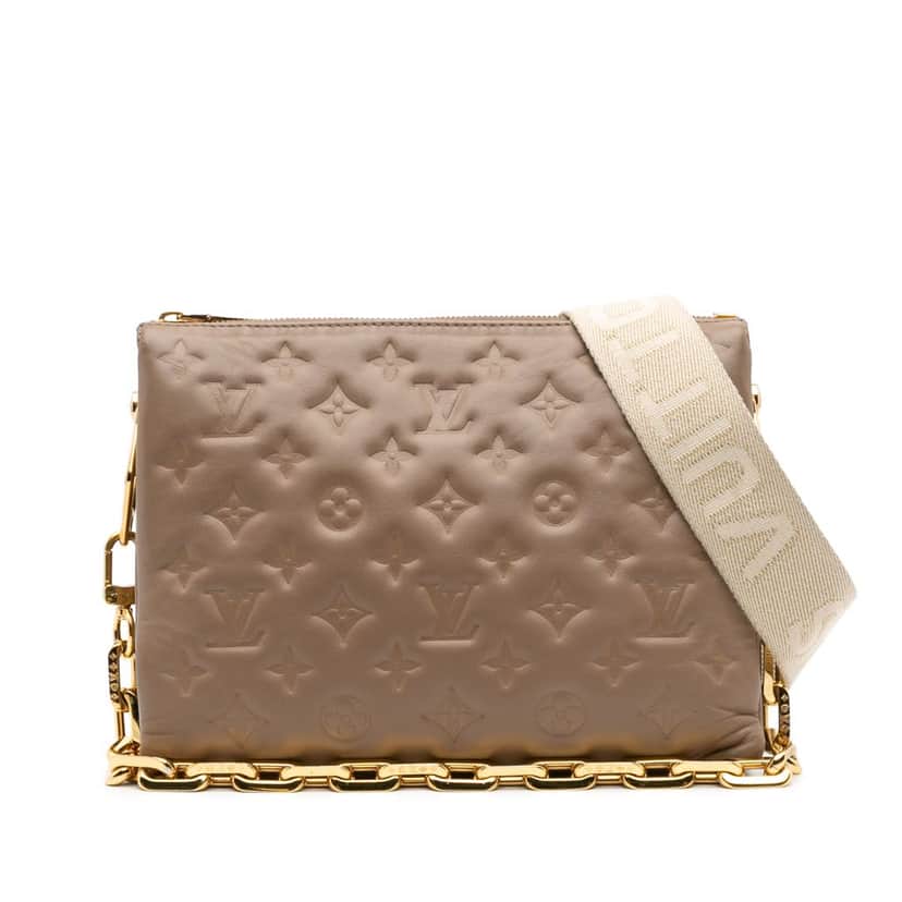 Louis Vuitton Monogram Embossed Puffy Lambskin Coussin PM Brown Leather Good condition - Front View