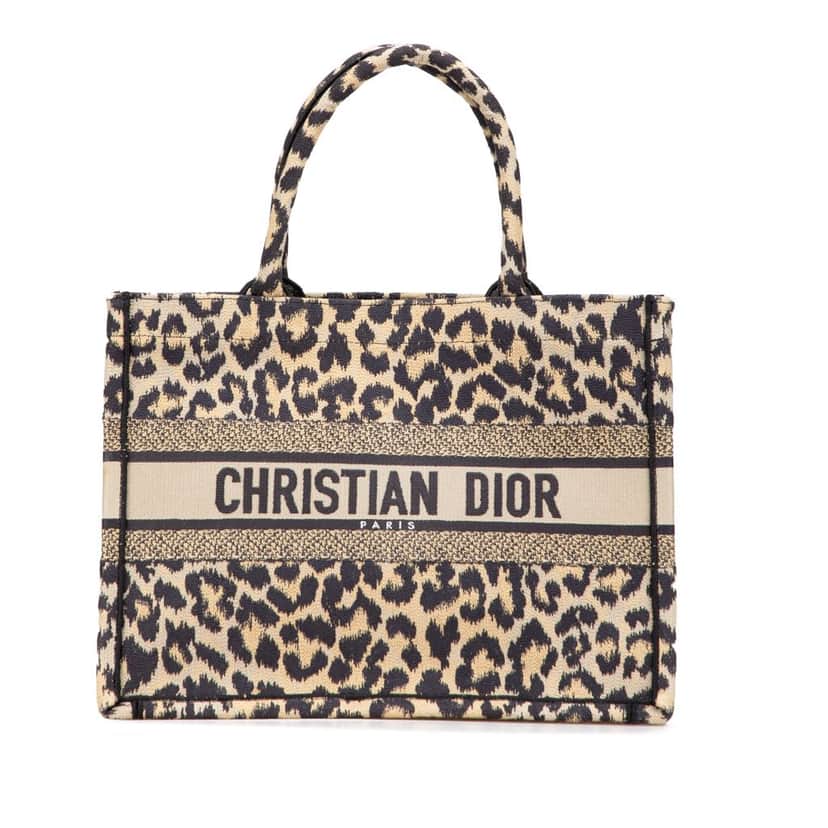 Dior Mizza Medium Embroidered Canvas Leopard Book Tote Brown Canvas Good condition - Front View