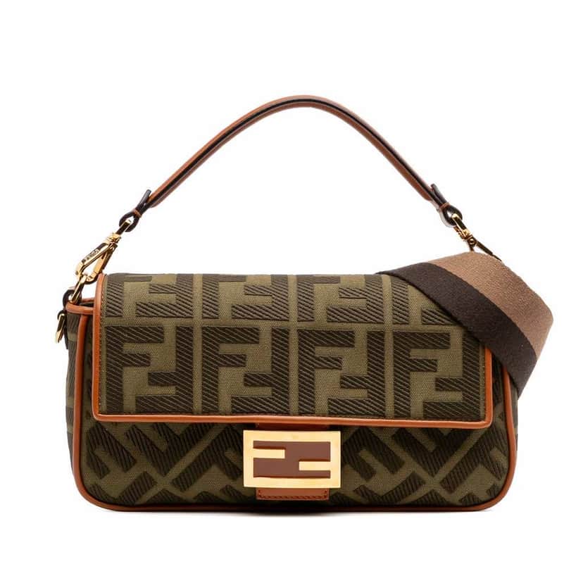 Fendi Zucca Embroidered Canvas Baguette Satchel Brown Canvas Good condition - Front View