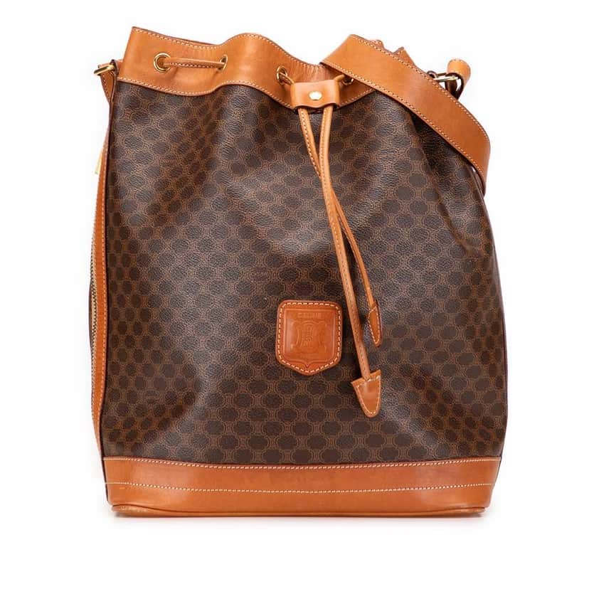 Celine Macadam Coated Canvas Drawstring Bucket Bag Brown Canvas Good condition - Front View