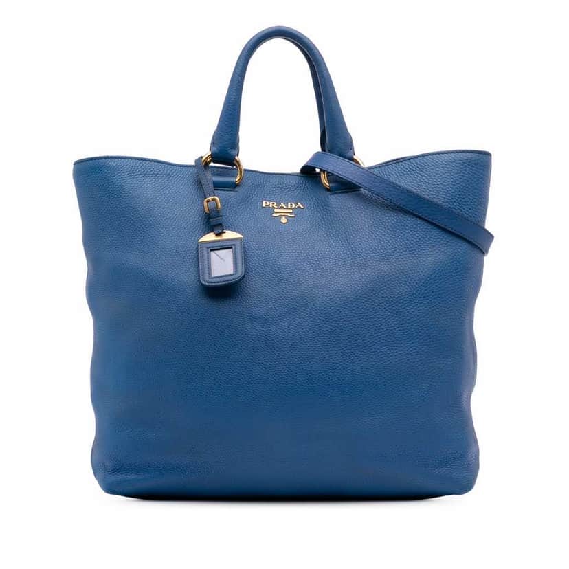 Prada Vitello Daino Open Convertible Tote Blue Leather Fair condition - Front View