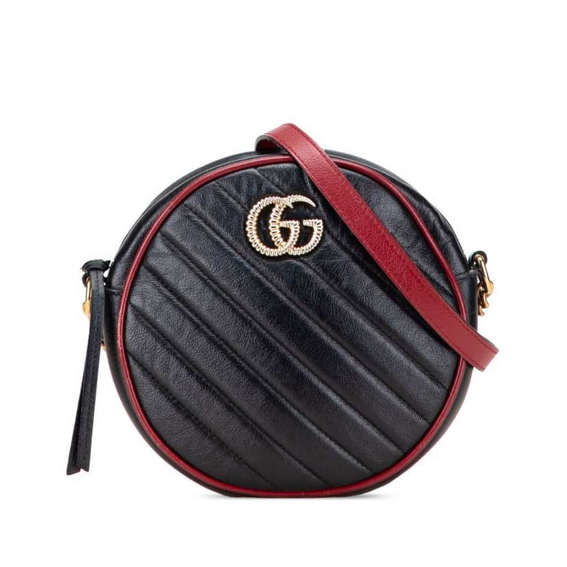 Gucci Mini GG Marmont Matelasse Leather Torchon Round Crossbody Black Leather Good condition - Front View
