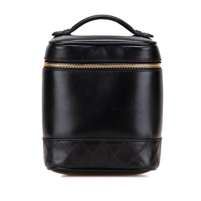 Chanel CC Lambskin Vanity Case Black Leather Good condition - Front View