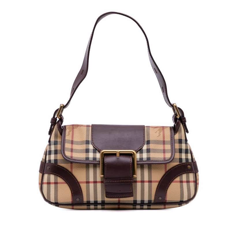 Burberry Haymarket Check Coated Canvas Shoulder Bag Brown Canvas Good condition - Front View