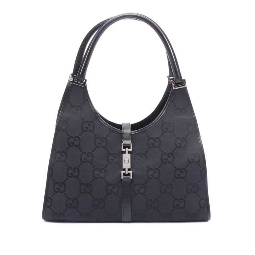 Gucci GG Canvas Jackie Bardot Shoulder Bag Black Canvas Good condition - Front View