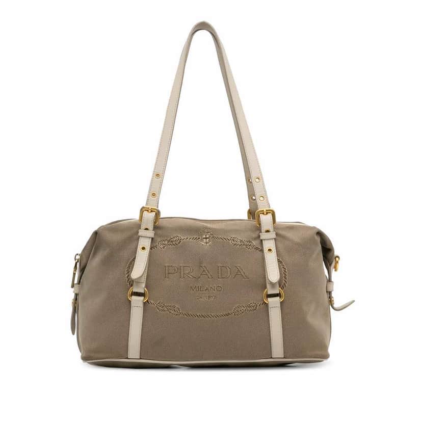 Prada Canapa Logo Shoulder Bag Brown Canvas Fair condition - Front View