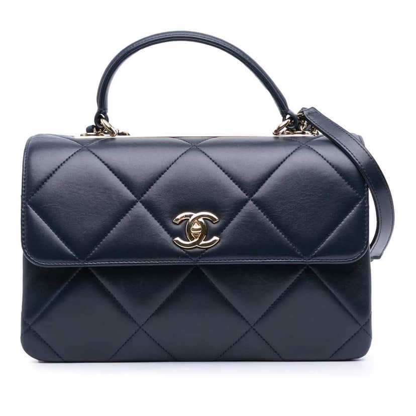 Chanel Medium Lambskin Trendy CC Top Handle Bag Black Leather Good condition - Front View
