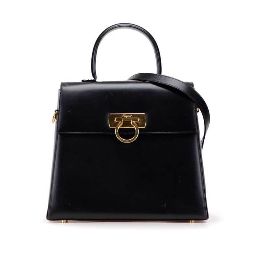 Salvatore Ferragamo Leather Gancini Satchel Black Leather Good condition - Front View