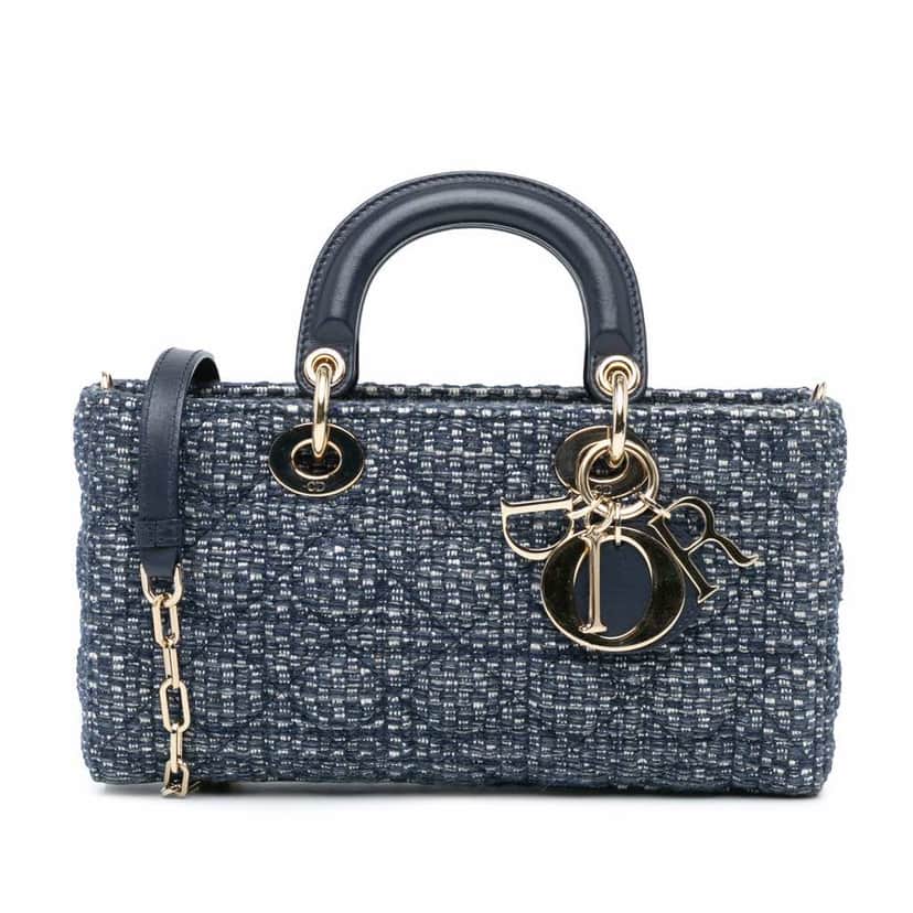Dior Medium Tweed Cannage Lady D Joy Blue Tweed Good condition - Front View