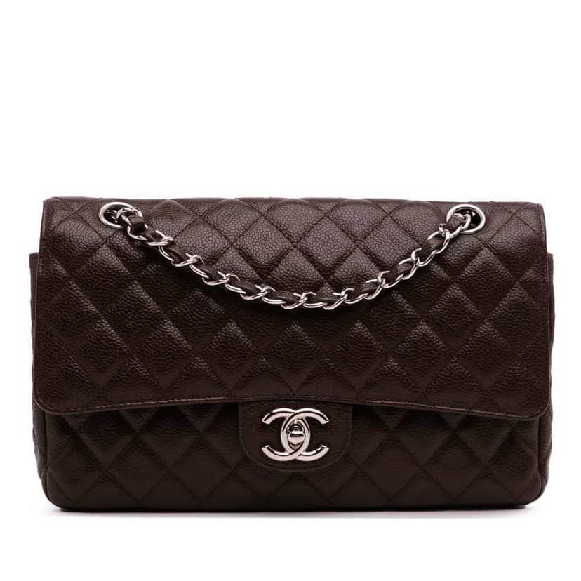 Chanel Medium Classic Caviar Double Flap Brown Leather Good condition - Front View