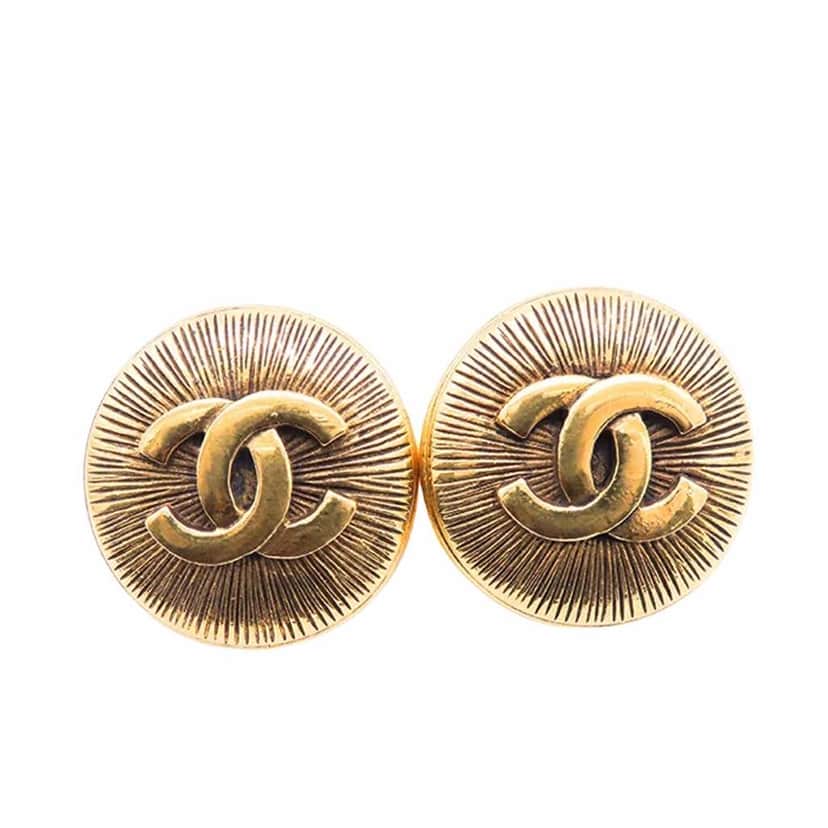 Chanel Gold Plated CC Sunburst Clip On Earrings Gold Metal Good condition - Front View