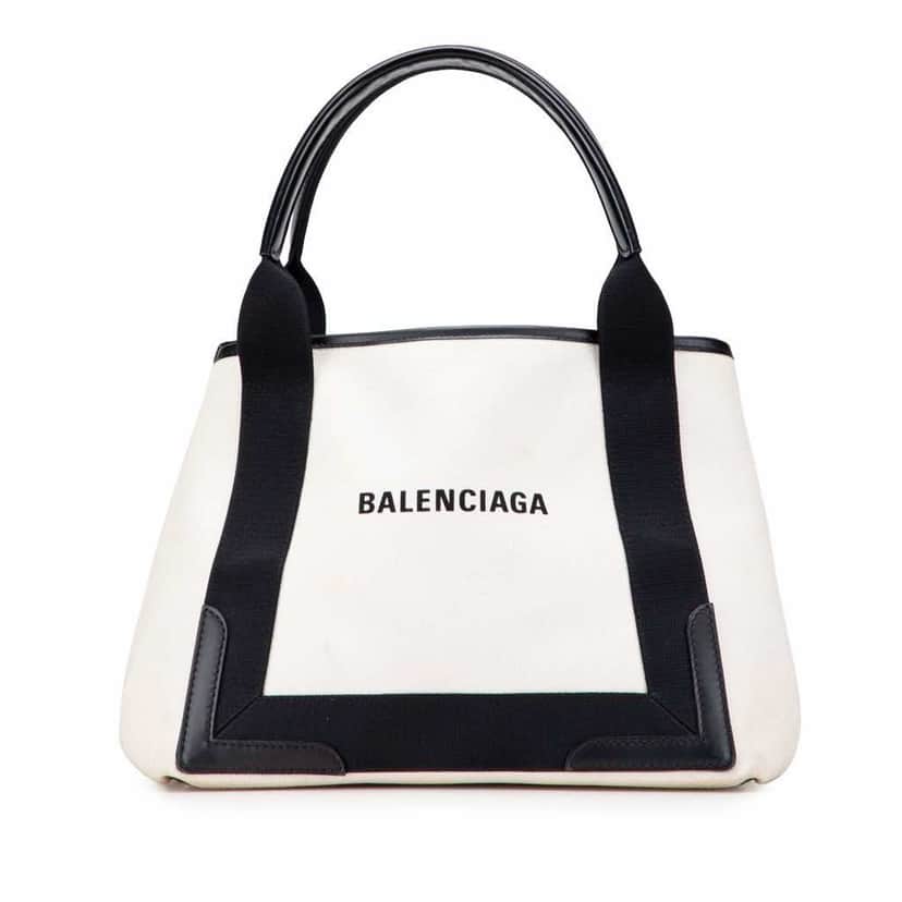 Balenciaga Canvas Navy Cabas Tote S White Canvas Good condition - Front View