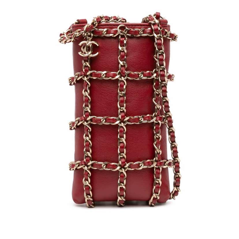 Chanel Lambskin Tech Me Out Clutch With Chain Red Leather Good condition - Front View