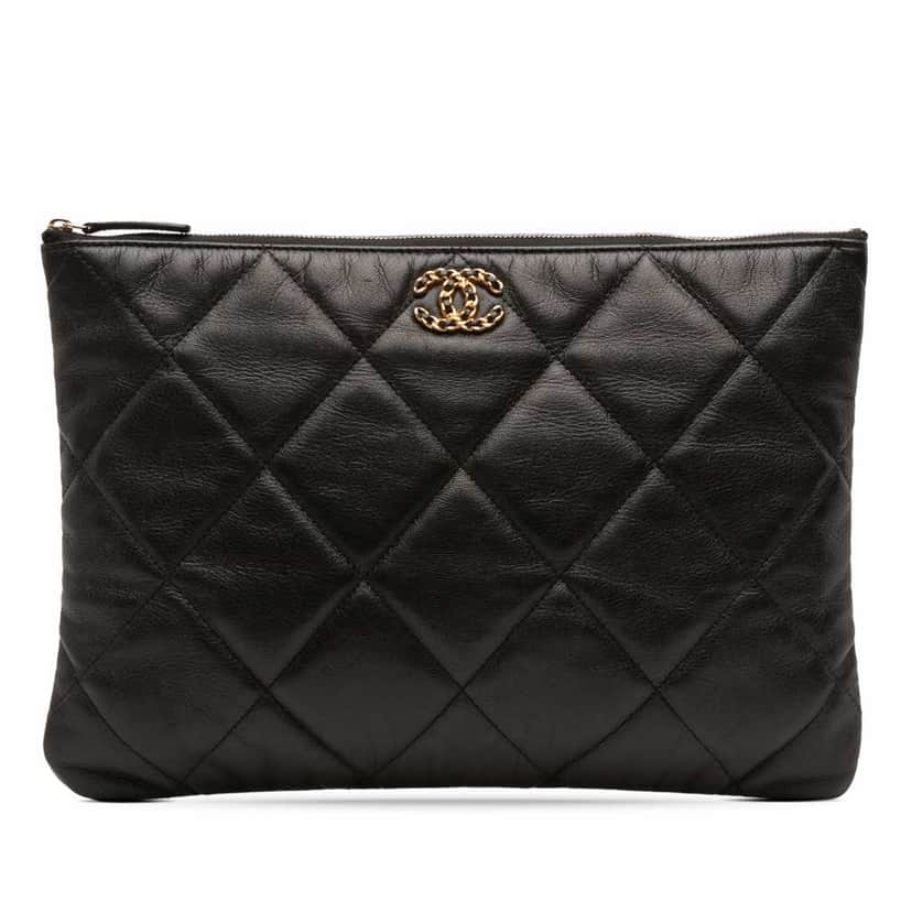 Chanel Large Goatskin 19 O Case Clutch Black Leather Good condition - Front View