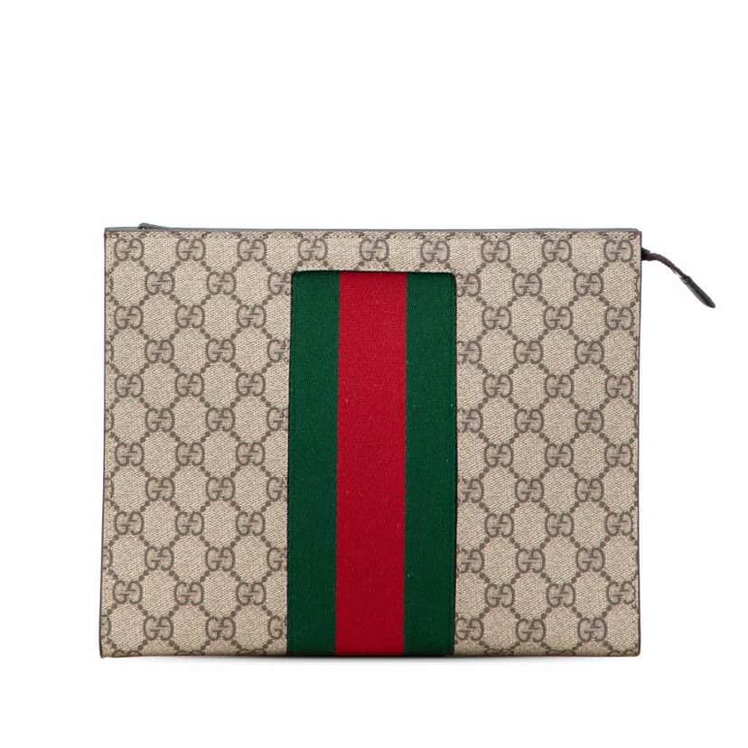 Gucci GG Supreme Web Clutch Brown Canvas Good condition - Front View