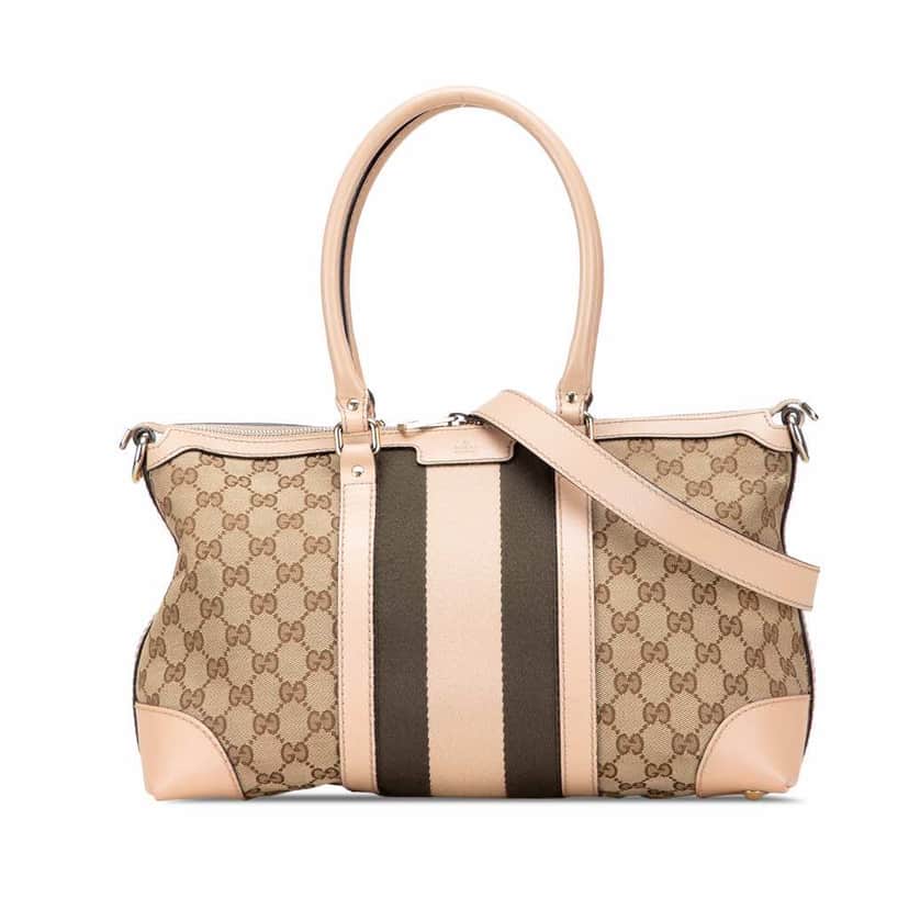 Gucci GG Canvas Web Satchel Brown Canvas Good condition - Front View