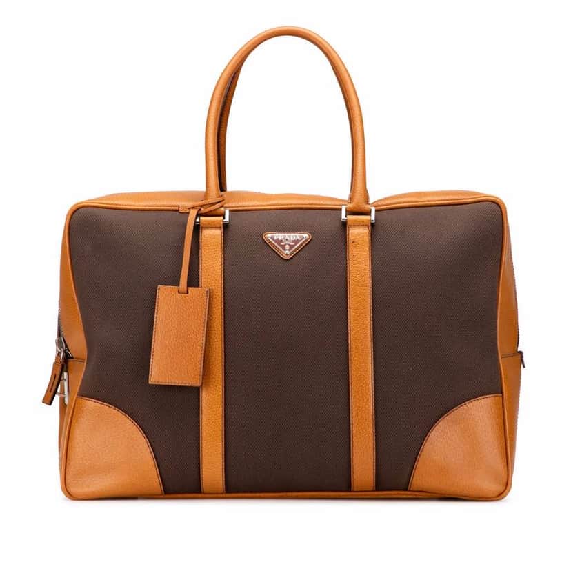 Prada Cinghiale Trimmed Canvas Canapa Travel Bag Brown Canvas Good condition - Front View