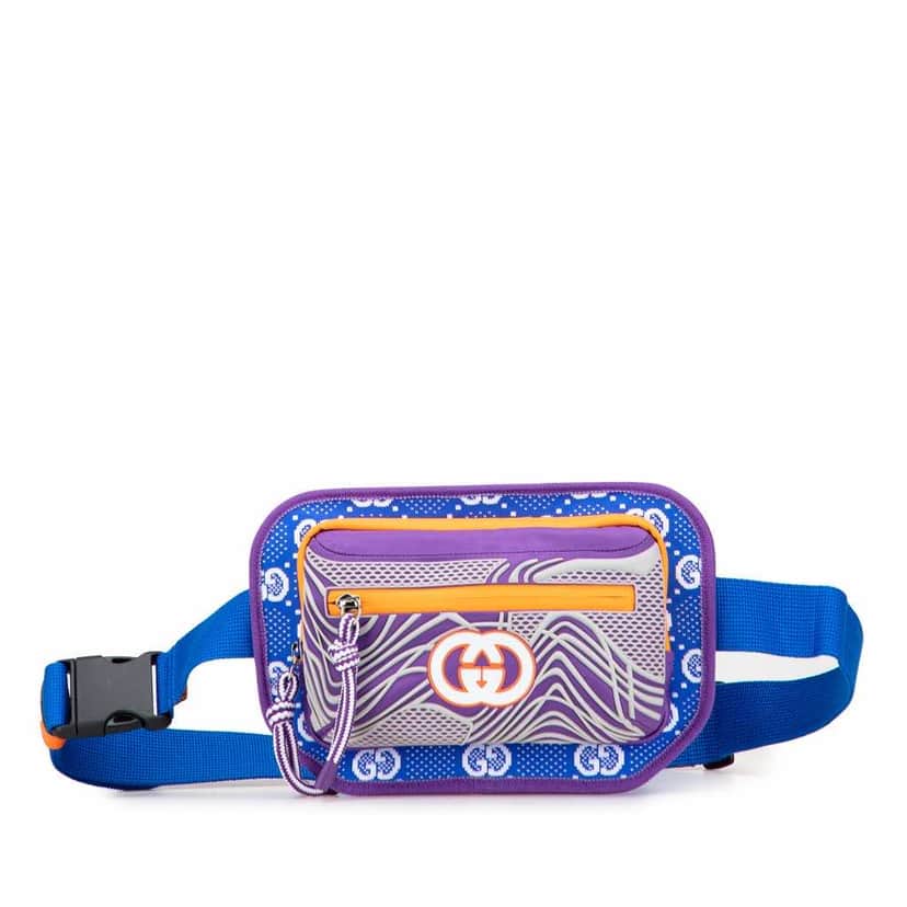 Gucci GG Nylon and Rubber Belt Bag Blue Good condition - Front View