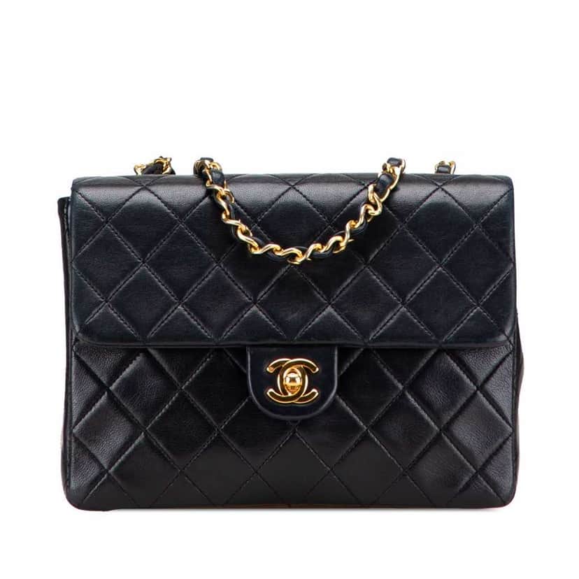 Chanel Mini Square Quilted Lambskin Single Flap Black Leather Good condition - Front View