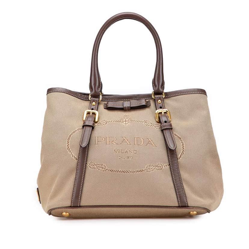 Prada Canvas Canapa Logo Bow Satchel Brown Canvas Good condition - Front View