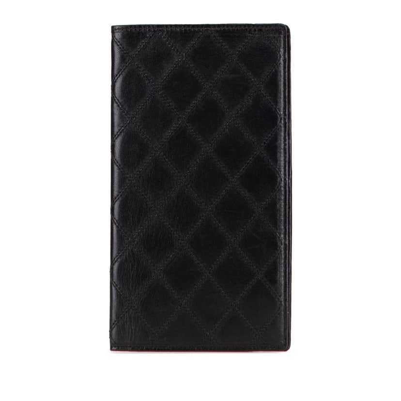 Chanel Double Stitched Lambskin Long Bill Wallet Black Leather Good condition - Front View